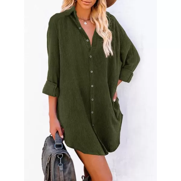 Dokotoo Women's Corduroy Long Sleeve Button Down Shirts Tunic Dresses with Pockets