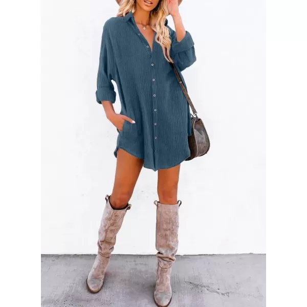 Dokotoo Women's Corduroy Long Sleeve Button Down Shirts Tunic Dresses with Pockets