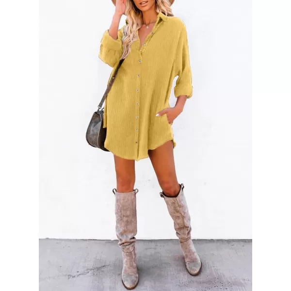 Dokotoo Women's Corduroy Long Sleeve Button Down Shirts Tunic Dresses with Pockets