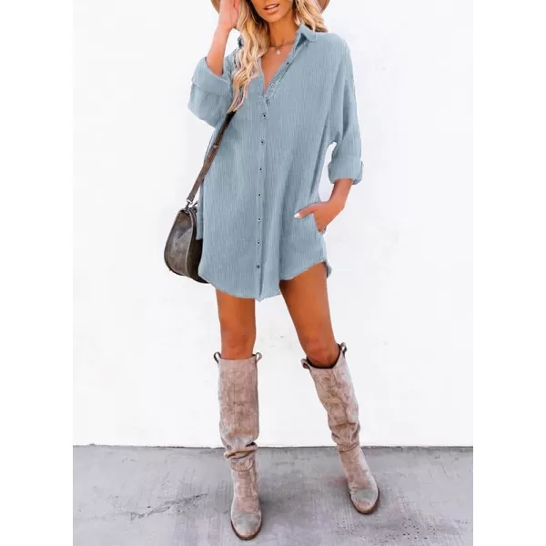 Dokotoo Women's Corduroy Long Sleeve Button Down Shirts Tunic Dresses with Pockets