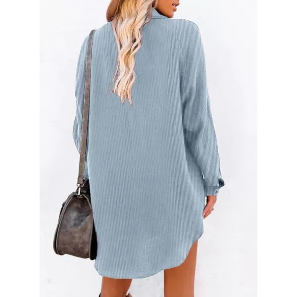 Dokotoo Women's Corduroy Long Sleeve Button Down Shirts Tunic Dresses with Pockets