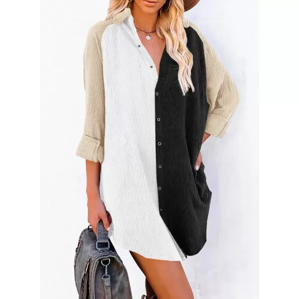 Dokotoo Women's Corduroy Long Sleeve Button Down Shirts Tunic Dresses with Pockets