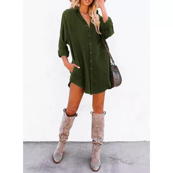 Dokotoo Women's Corduroy Long Sleeve Button Down Shirts Tunic Dresses with Pockets