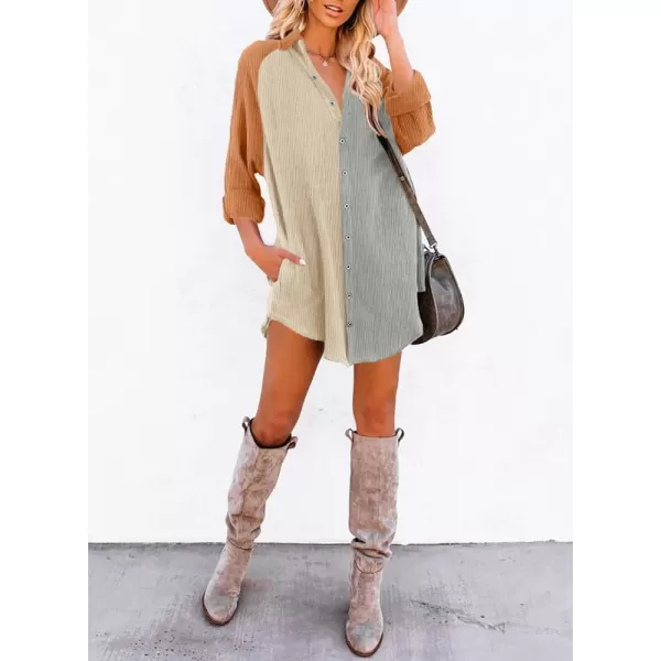 Dokotoo Women's Corduroy Long Sleeve Button Down Shirts Tunic Dresses with Pockets