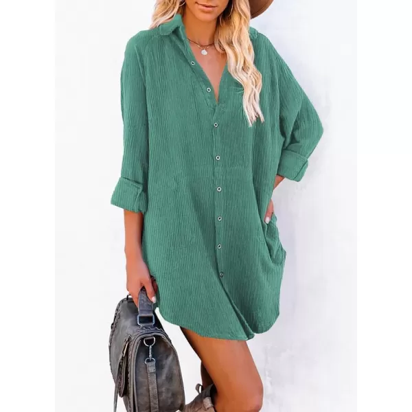 Dokotoo Women's Corduroy Long Sleeve Button Down Shirts Tunic Dresses with Pockets