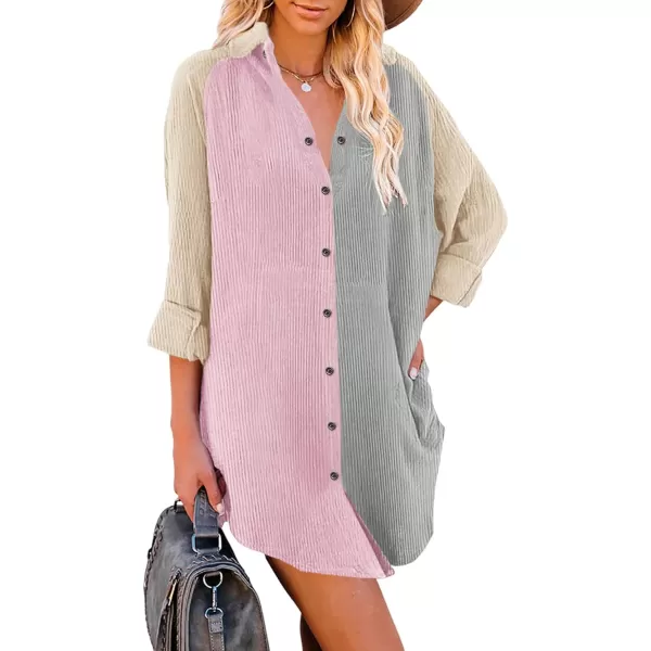 Dokotoo Women's Corduroy Long Sleeve Button Down Shirts Tunic Dresses with Pockets