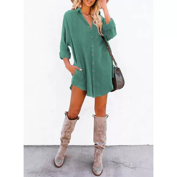 Dokotoo Women's Corduroy Long Sleeve Button Down Shirts Tunic Dresses with Pockets