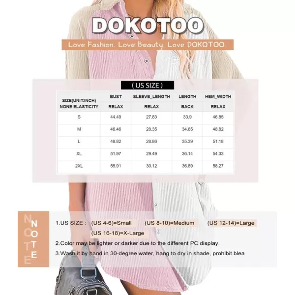 Dokotoo Women's Corduroy Long Sleeve Button Down Shirts Tunic Dresses with Pockets