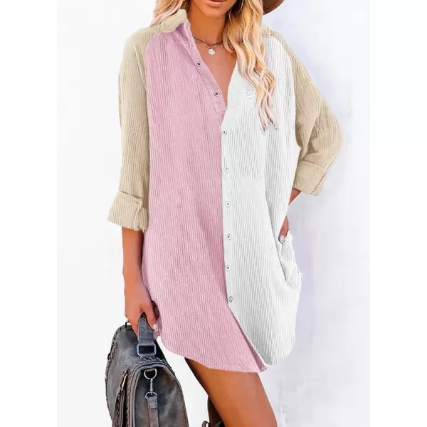 Dokotoo Women's Corduroy Long Sleeve Button Down Shirts Tunic Dresses with Pockets