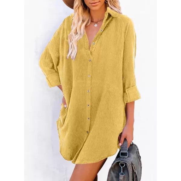 Dokotoo Women's Corduroy Long Sleeve Button Down Shirts Tunic Dresses with Pockets