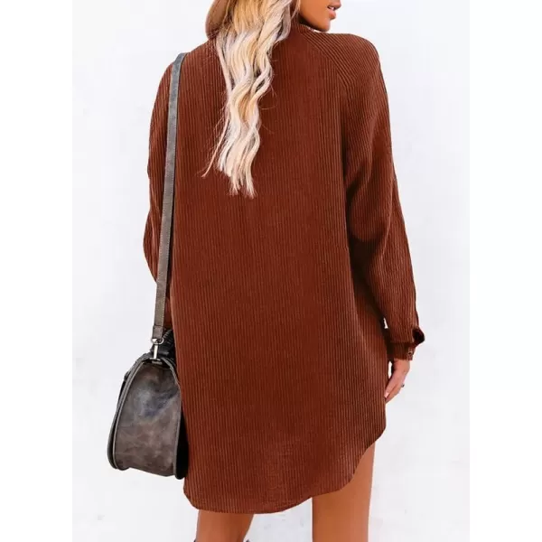Dokotoo Women's Corduroy Long Sleeve Button Down Shirts Tunic Dresses with Pockets