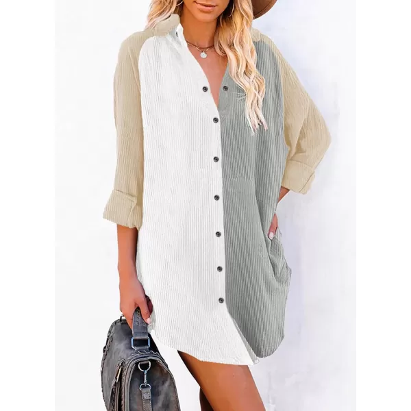 Dokotoo Women's Corduroy Long Sleeve Button Down Shirts Tunic Dresses with Pockets