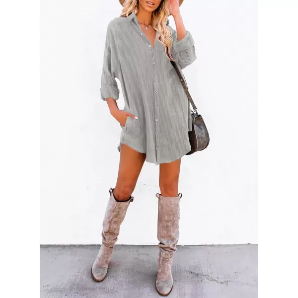 Dokotoo Women's Corduroy Long Sleeve Button Down Shirts Tunic Dresses with Pockets
