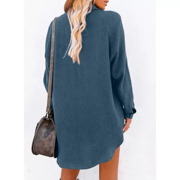 Dokotoo Women's Corduroy Long Sleeve Button Down Shirts Tunic Dresses with Pockets