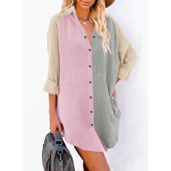 Dokotoo Women's Corduroy Long Sleeve Button Down Shirts Tunic Dresses with Pockets