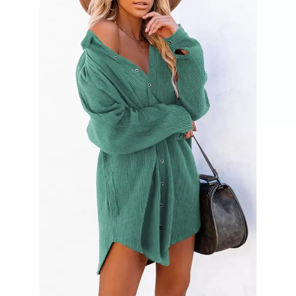 Dokotoo Women's Corduroy Long Sleeve Button Down Shirts Tunic Dresses with Pockets