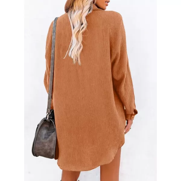 Dokotoo Women's Corduroy Long Sleeve Button Down Shirts Tunic Dresses with Pockets