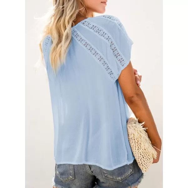 Dokotoo Women's V Neck Lace Crochet Eyelet Tops Short Sleeve Casual Shirts Blouses