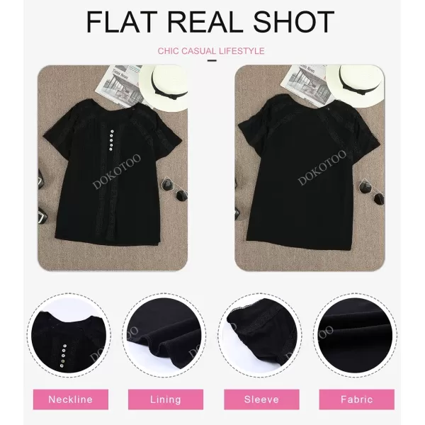 Dokotoo Women's V Neck Lace Crochet Eyelet Tops Short Sleeve Casual Shirts Blouses