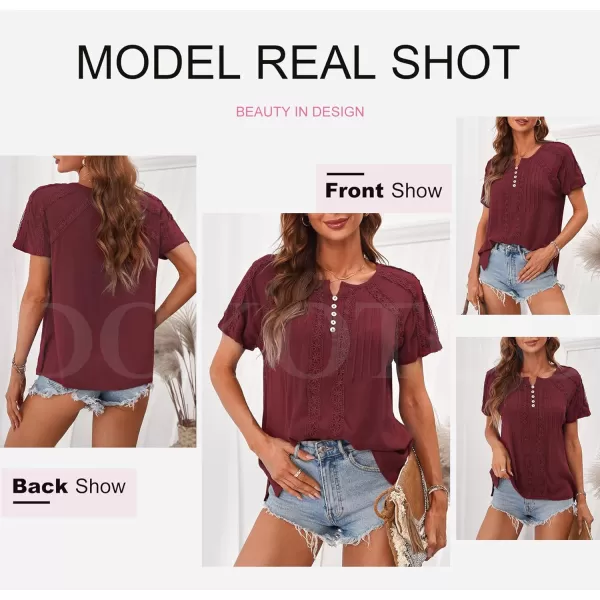 Dokotoo Women's V Neck Lace Crochet Eyelet Tops Short Sleeve Casual Shirts Blouses