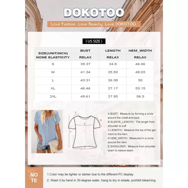 Dokotoo Women's V Neck Lace Crochet Eyelet Tops Short Sleeve Casual Shirts Blouses