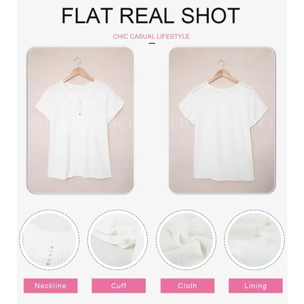 Dokotoo Women's V Neck Lace Crochet Eyelet Tops Short Sleeve Casual Shirts Blouses