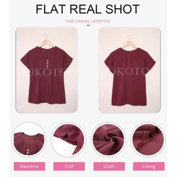 Dokotoo Women's V Neck Lace Crochet Eyelet Tops Short Sleeve Casual Shirts Blouses