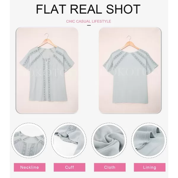 Dokotoo Women's V Neck Lace Crochet Eyelet Tops Short Sleeve Casual Shirts Blouses