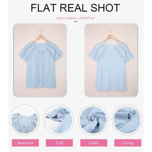Dokotoo Women's V Neck Lace Crochet Eyelet Tops Short Sleeve Casual Shirts Blouses