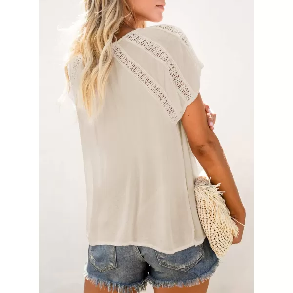 Dokotoo Women's V Neck Lace Crochet Eyelet Tops Short Sleeve Casual Shirts Blouses