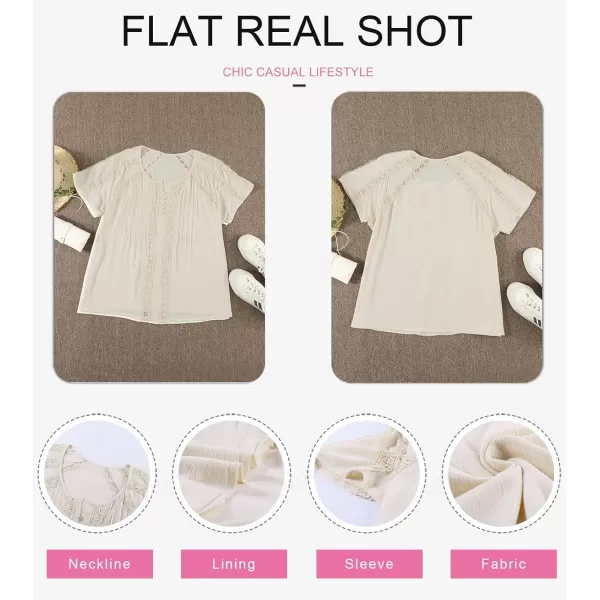 Dokotoo Women's V Neck Lace Crochet Eyelet Tops Short Sleeve Casual Shirts Blouses