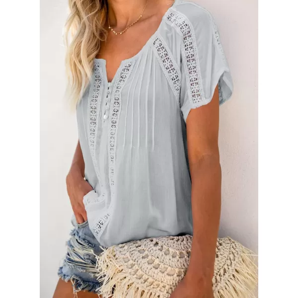 Dokotoo Women's V Neck Lace Crochet Eyelet Tops Short Sleeve Casual Shirts Blouses