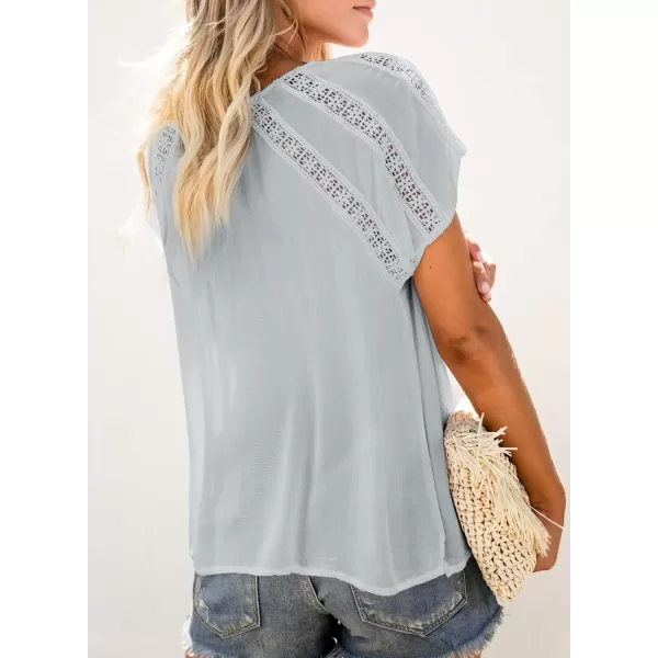 Dokotoo Women's V Neck Lace Crochet Eyelet Tops Short Sleeve Casual Shirts Blouses