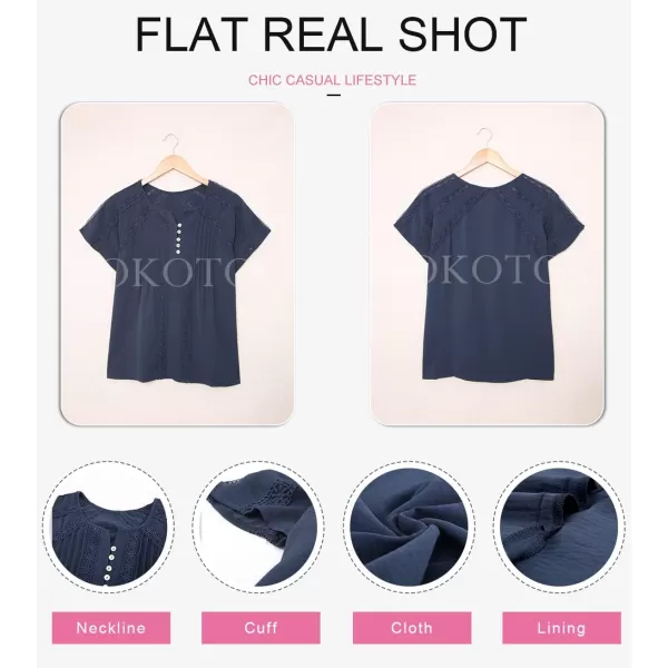 Dokotoo Women's V Neck Lace Crochet Eyelet Tops Short Sleeve Casual Shirts Blouses