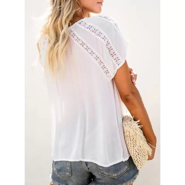 Dokotoo Women's V Neck Lace Crochet Eyelet Tops Short Sleeve Casual Shirts Blouses