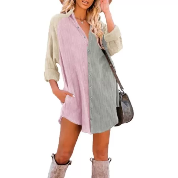 Dokotoo Women's Corduroy Long Sleeve Button Down Shirts Tunic Dresses with Pockets