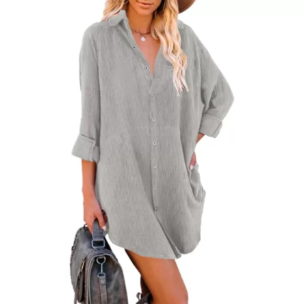 Dokotoo Women's Corduroy Long Sleeve Button Down Shirts Tunic Dresses with Pockets