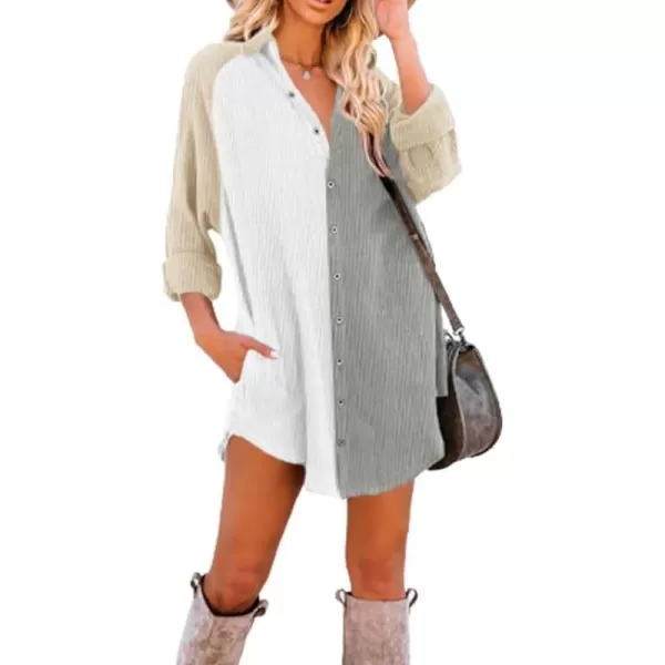 Dokotoo Women's Corduroy Long Sleeve Button Down Shirts Tunic Dresses with Pockets