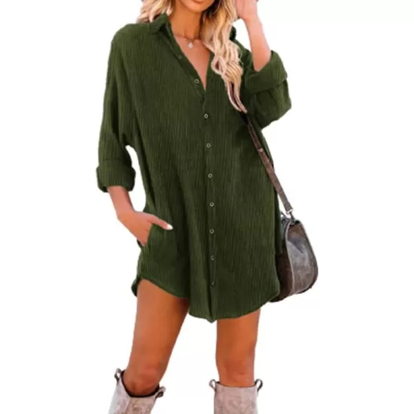 Dokotoo Women's Corduroy Long Sleeve Button Down Shirts Tunic Dresses with Pockets