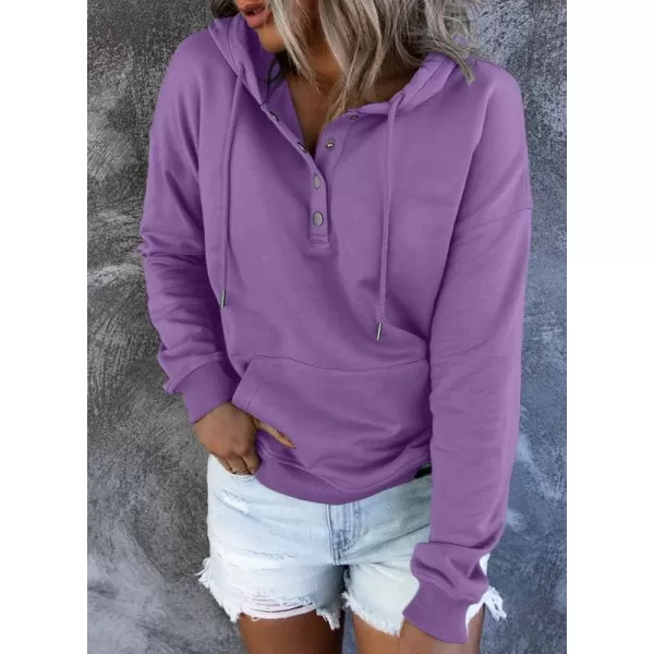 Dokotoo Womens 2023 Hooded Button Collar Drawstring Hoodies Pullover Sweatshirts Casual Long Sleeve Tops Shirts