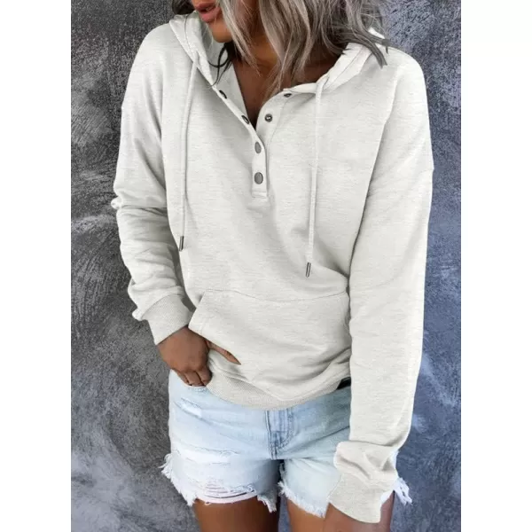 Dokotoo Womens 2023 Hooded Button Collar Drawstring Hoodies Pullover Sweatshirts Casual Long Sleeve Tops Shirts