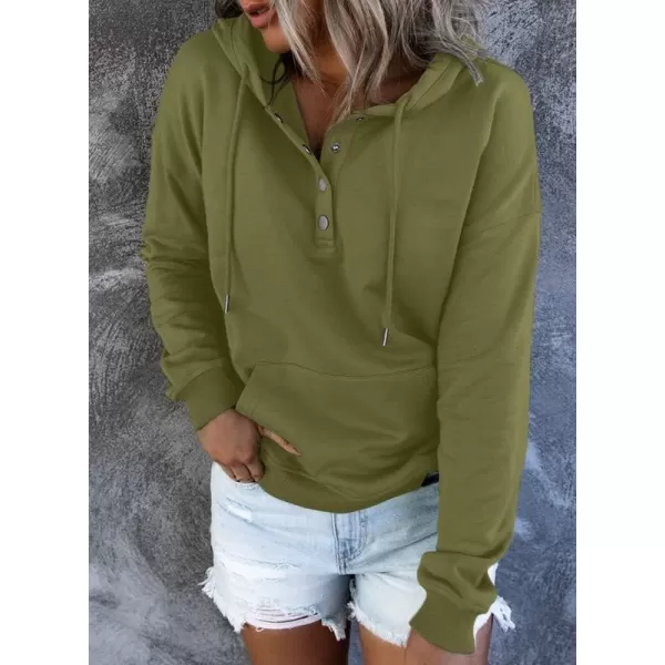 Dokotoo Womens 2023 Hooded Button Collar Drawstring Hoodies Pullover Sweatshirts Casual Long Sleeve Tops Shirts