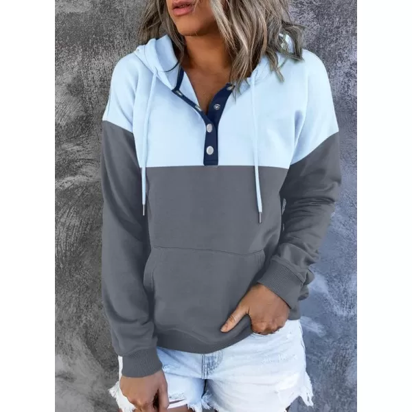 Dokotoo Womens 2023 Hooded Button Collar Drawstring Hoodies Pullover Sweatshirts Casual Long Sleeve Tops Shirts