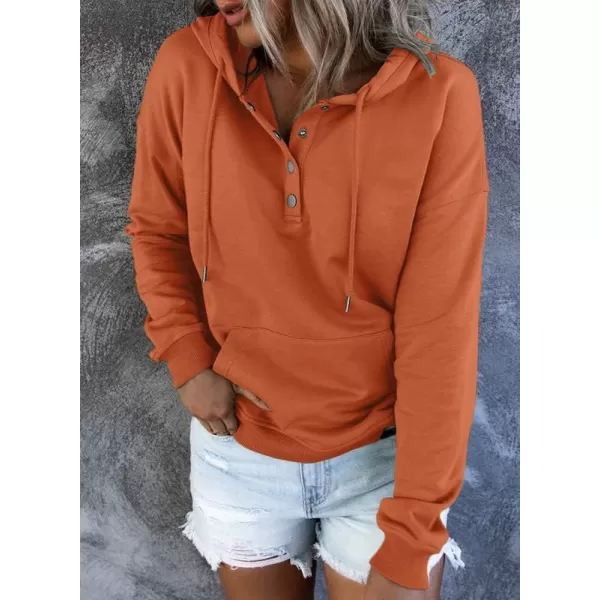 Dokotoo Womens 2023 Hooded Button Collar Drawstring Hoodies Pullover Sweatshirts Casual Long Sleeve Tops Shirts