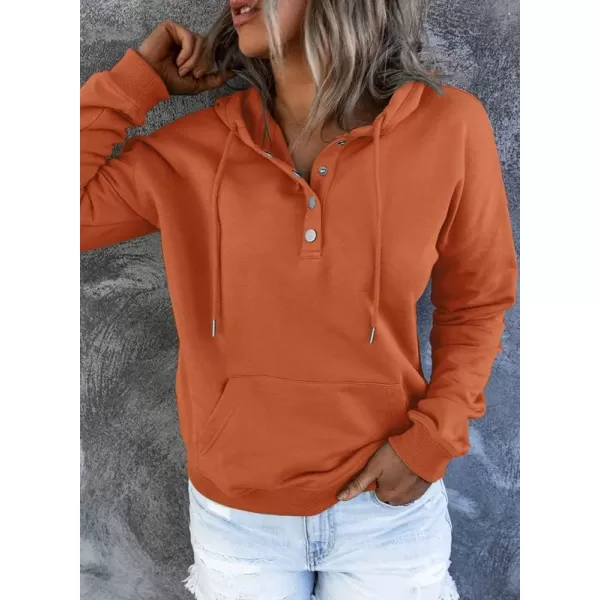 Dokotoo Womens 2023 Hooded Button Collar Drawstring Hoodies Pullover Sweatshirts Casual Long Sleeve Tops Shirts