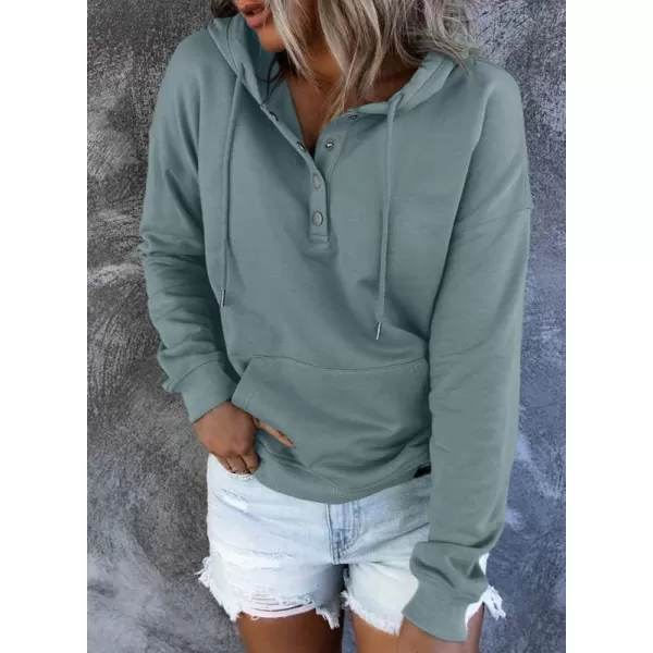 Dokotoo Womens 2023 Hooded Button Collar Drawstring Hoodies Pullover Sweatshirts Casual Long Sleeve Tops Shirts