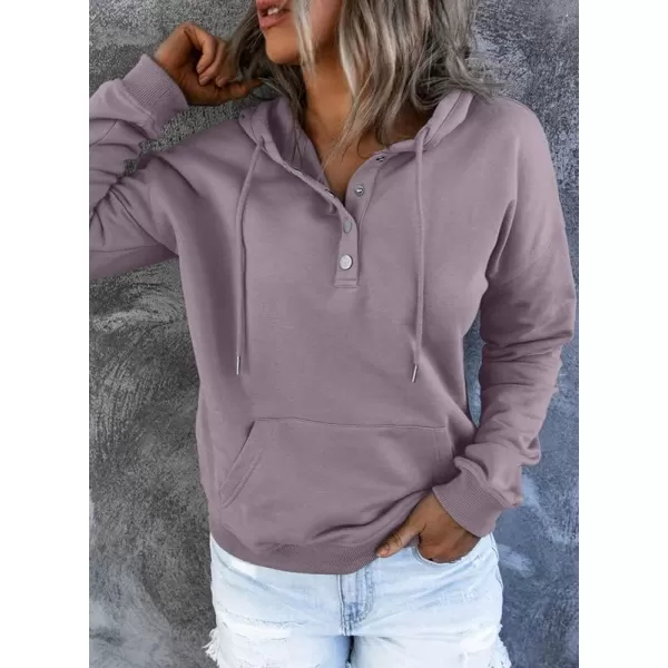 Dokotoo Womens 2023 Hooded Button Collar Drawstring Hoodies Pullover Sweatshirts Casual Long Sleeve Tops Shirts