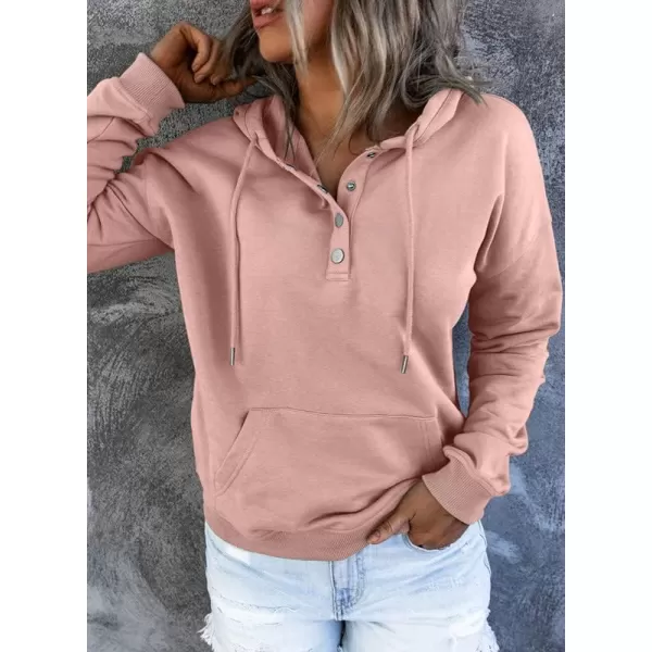 Dokotoo Womens 2023 Hooded Button Collar Drawstring Hoodies Pullover Sweatshirts Casual Long Sleeve Tops Shirts