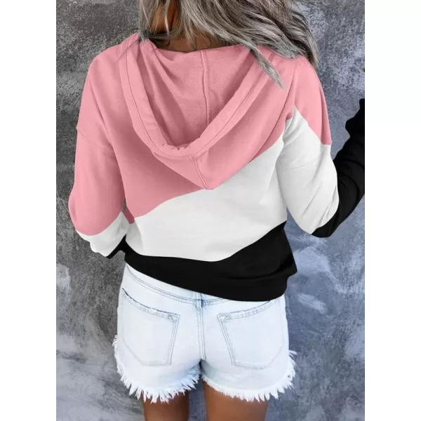 Dokotoo Womens 2023 Hooded Button Collar Drawstring Hoodies Pullover Sweatshirts Casual Long Sleeve Tops Shirts