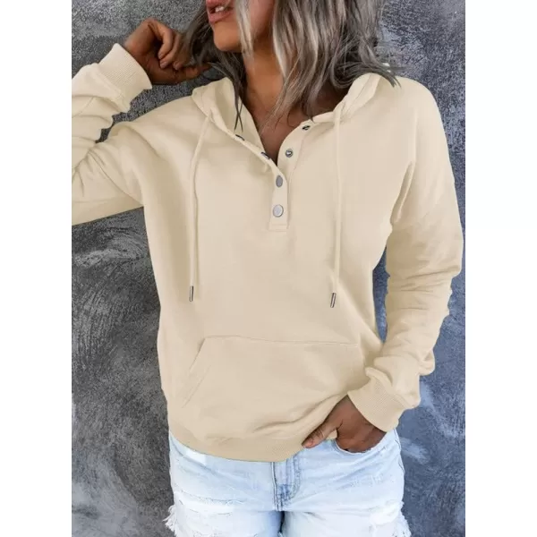 Dokotoo Womens 2023 Hooded Button Collar Drawstring Hoodies Pullover Sweatshirts Casual Long Sleeve Tops Shirts